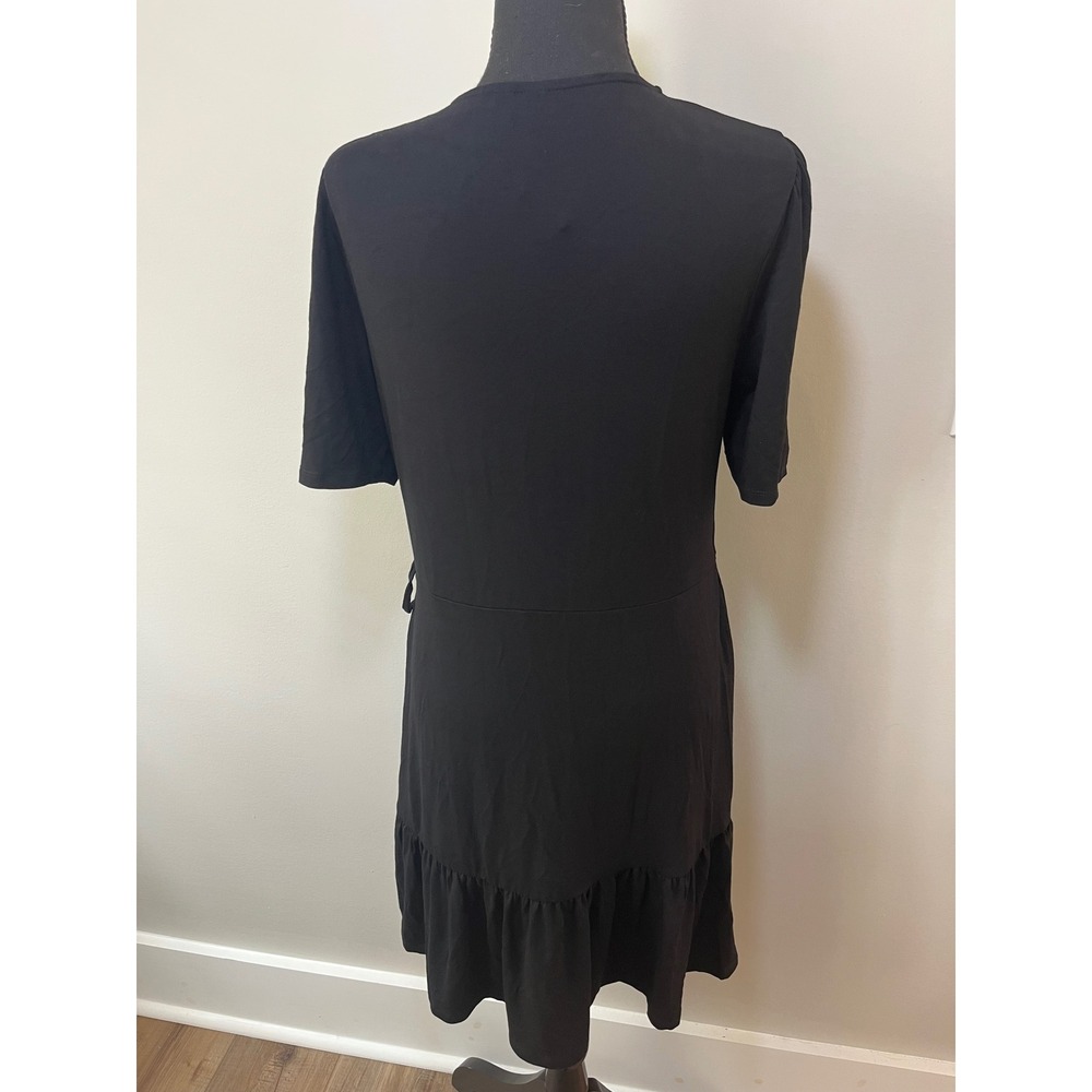 ASOS Tall Black Wrap Mini Dress Ruffle Hem Short Sleeve V-Neck Size US 10 - Picture 9 of 10